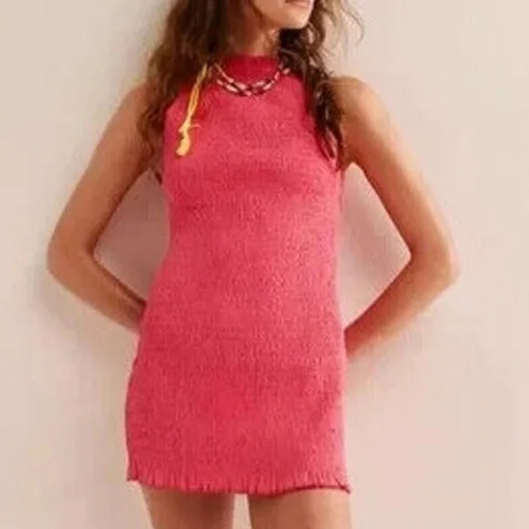 FREE PEOPLE IYLA SMOCKED SLEEVELESS MINI DRESS HOT PINK SP - Picture 4 of 7
